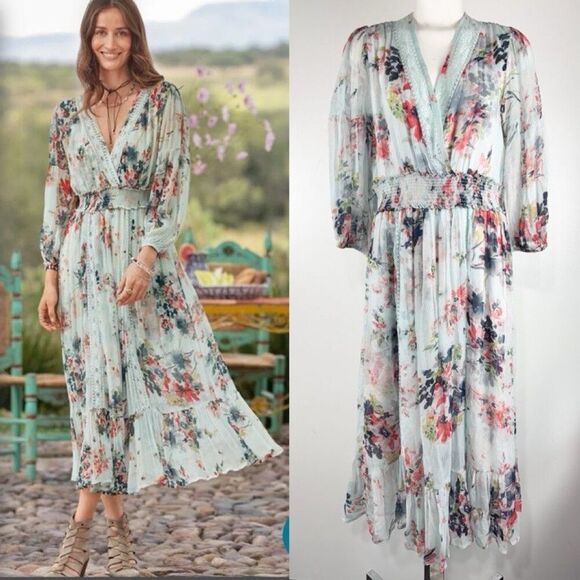 Sundance Size Large Giverny Gardens Dress Boho Cottage Romantic Floral Flowy - Picture 1 of 10